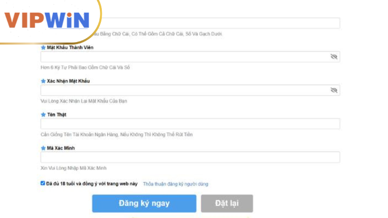 Một số lưu ý khi đăng ký VIPWIN